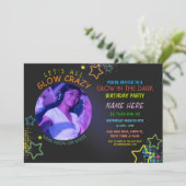 Glow In The Dark Birthday Neon Party Fotoverf Kaart (Staand voorkant)