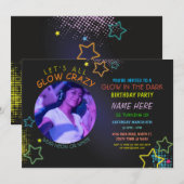 Glow In The Dark Birthday Neon Party Fotoverf Kaart (Voorkant / Achterkant)