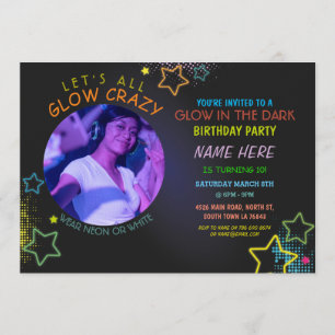 Glow In The Dark Birthday Neon Party Fotoverf Kaart