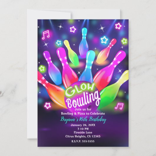 Glow in the Dark Bowling Bowl Verjaardagsfeest Kaart (Voorkant)