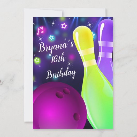 Glow in the Dark Bowling Bowl Verjaardagsfeest Kaart (Achterkant)