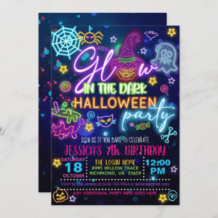 Glow in the Dark Halloween Verjaardag Uitnodiging