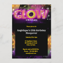 Glow in the dark kinder glow party kaart