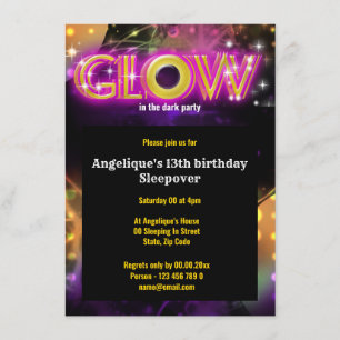 Glow in the dark kinder glow party kaart