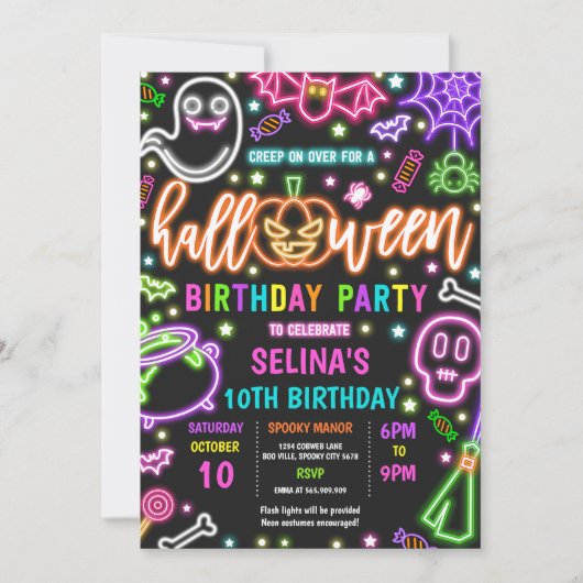 Glow In The Dark Neon Halloween Verjaardagsfeest Kaart (Voorkant)