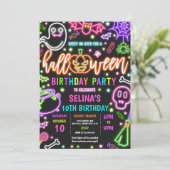 Glow In The Dark Neon Halloween Verjaardagsfeest Kaart (Staand voorkant)