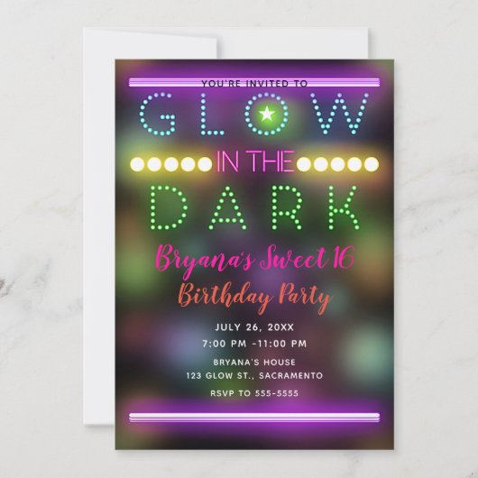 Glow in the Dark Neon Lights Leuk Verjaardagsfeest Kaart (Voorkant)