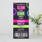 Glow In The Dark Neon Sweet 16 Party Ticket Kaart (Staand voorkant)