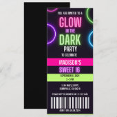 Glow In The Dark Neon Sweet 16 Party Ticket Kaart (Voorkant / Achterkant)