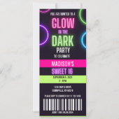 Glow In The Dark Neon Sweet 16 Party Ticket Kaart (Voorkant)