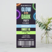 Glow In The Dark Neon Sweet 16 Party Ticket Kaart (Staand voorkant)