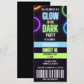 Glow In The Dark Neon Sweet 16 Party Ticket Kaart (Voorkant / Achterkant)