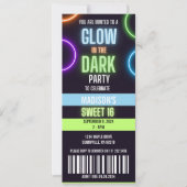 Glow In The Dark Neon Sweet 16 Party Ticket Kaart (Voorkant)