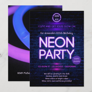 Glow in the Dark Neon Thema Feest Kaart