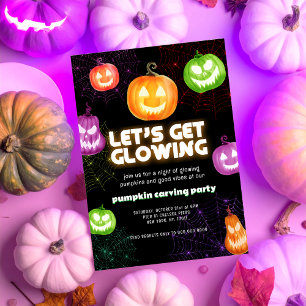 Glow-in-the-dark neon thema Pompoensnijfeest Kaart