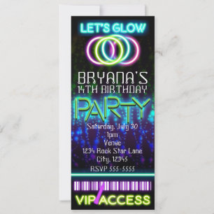 Glow in the Dark Neon VIP-verjaardagsfeesticket Kaart
