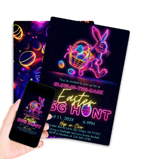 Glow in the Dark Paaseierenjacht Neon Feestje  Kaart