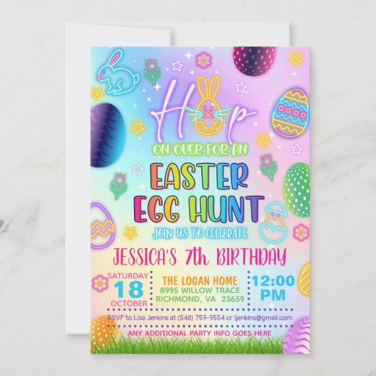 Glow in the Dark Pastel Easter Egg Hunt Uitnodigin Kaart (Voorkant)