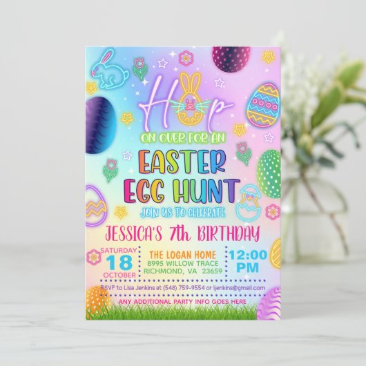 Glow in the Dark Pastel Easter Egg Hunt Uitnodigin Kaart (Staand voorkant)