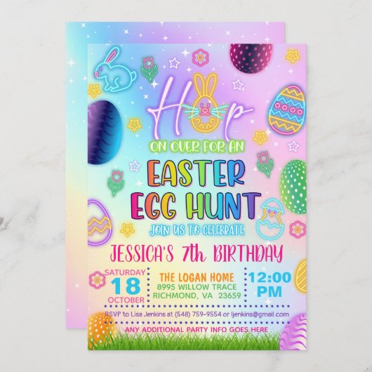 Glow in the Dark Pastel Easter Egg Hunt Uitnodigin Kaart (Voorkant / Achterkant)