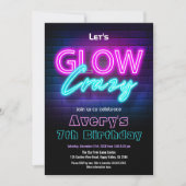 Glow In The Dark Pink Birthday Party Invitation Kaart (Voorkant)
