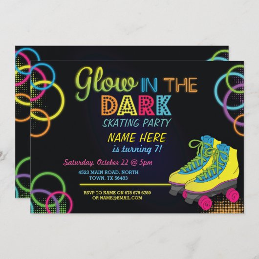 Glow In The Dark Roller Schaatsen Verjaardag Uitno Kaart (Voorkant / Achterkant)