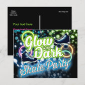 GLOW IN THE DARK SCHAATS PARTY Briefkaart Uitnodig (Voorkant / Achterkant)