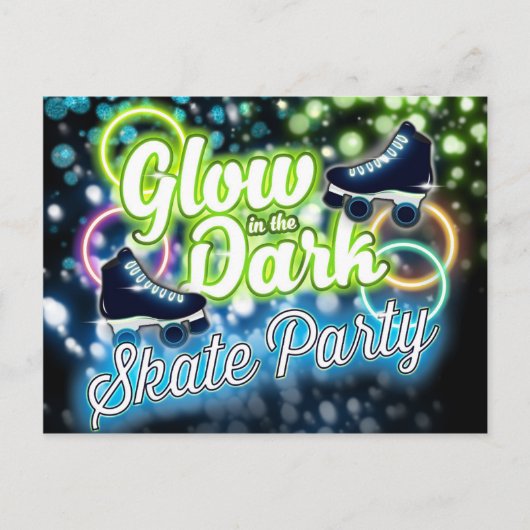 GLOW IN THE DARK SCHAATS PARTY Briefkaart Uitnodig (Voorkant)