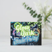 GLOW IN THE DARK SCHAATS PARTY Briefkaart Uitnodig (Staand voorkant)