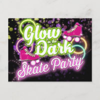 GLOW IN THE DARK SCHAATS PARTY Briefkaart Uitnodig