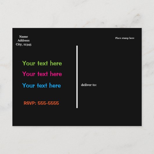 GLOW IN THE DARK SCHAATS PARTY Briefkaart Uitnodig (Achterkant)