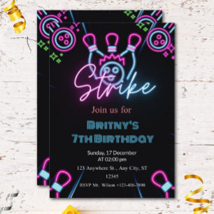 Glow in The Dark Strike Bowling Verjaardagsfeest Kaart