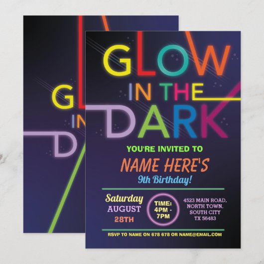 Glow In The Dark Verjaardag Neon Paint Dance Party Kaart (Voorkant / Achterkant)