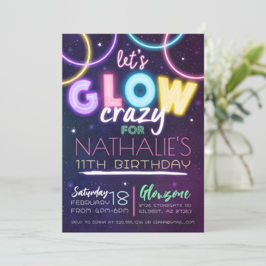 Glow in the Dark Verjaardag Uitnodiging (Staand voorkant)