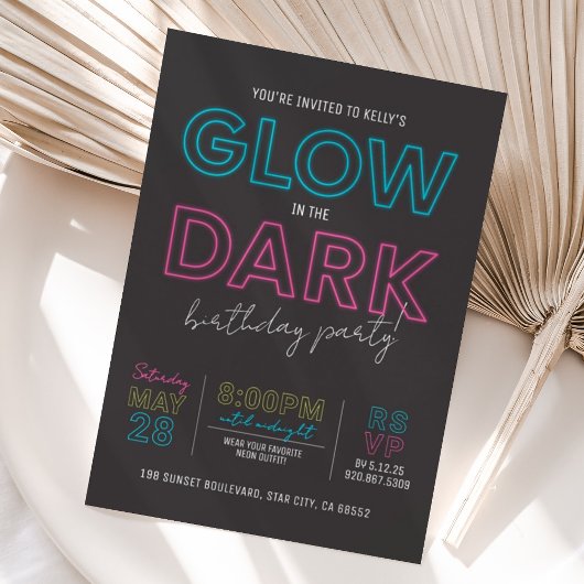 Glow In The Dark Verjaardag Uitnodiging