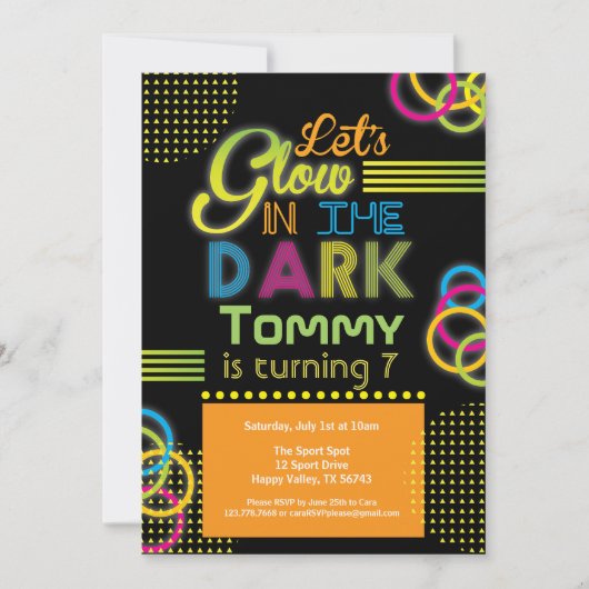 Glow in the dark verjaardagsfeestje sinaasappel kaart (Voorkant)