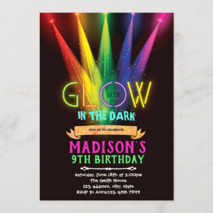 Glow in the dark verjaardagsfeestje uitnodiging