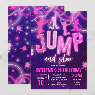Glow Jump Invitation Neon Jump Birthday Party Kaart