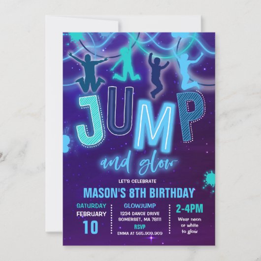 Glow Jump Invitation Neon Jump Birthday Party Kaart (Voorkant)