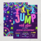 Glow Jump Invitation Neon Jump Birthday Party Kaart (Voorkant / Achterkant)
