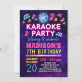 Glow Karaoke Birthday Party Invitation Kaart (Voorkant)