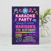 Glow Karaoke Birthday Party Invitation Kaart (Staand voorkant)