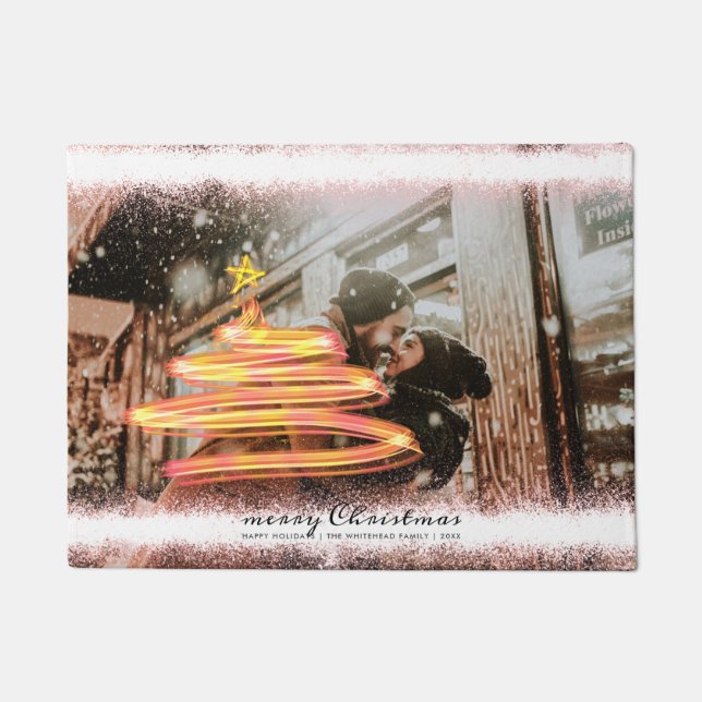 Glow Kerstboom Star Foto Glitter Deurmat (Voorkant)