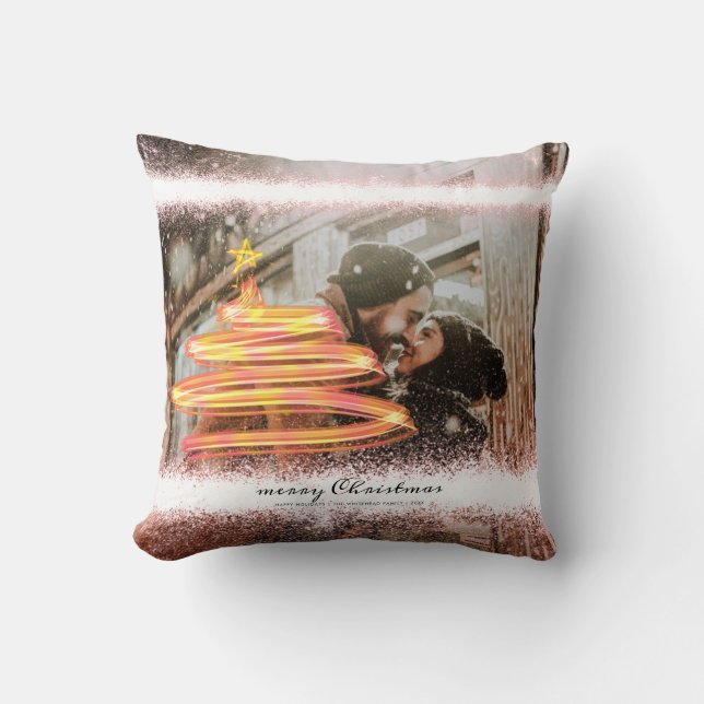 Glow Kerstboom Star Foto Glitter Kussen (Voorkant)
