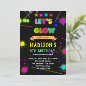 Glow laser label verjaardagsfeestje uitnodiging (Staand voorkant)
