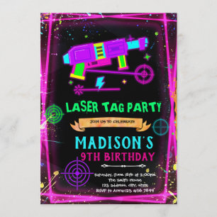 Glow laser tag meisje verjaardagsuitnodiging kaart