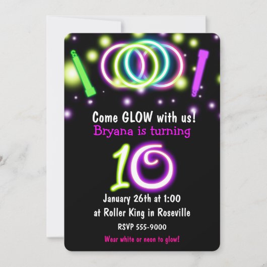 GLOW Lichten 10e verjaardagsfeestje Leeftijd 10 ui Kaart (Voorkant)