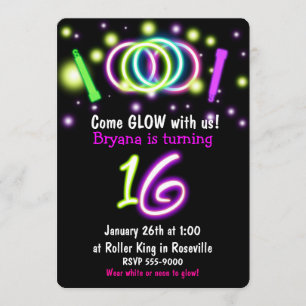 GLOW Lichten 16e Verjaardagsfeest Leeftijd 16 Uitn Kaart