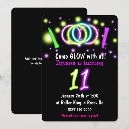 GLOW Lights 11e Verjaardagsfeest Leeftijd 11 Uitno Kaart (Voorkant / Achterkant)