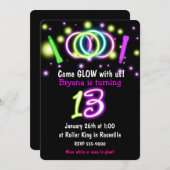 GLOW Lights 13th Birthday Party Leeftijd 13 Uitnod Kaart (Voorkant / Achterkant)